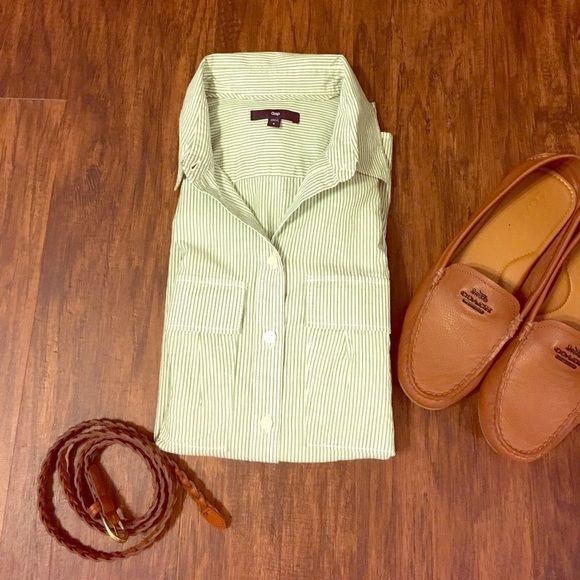 Green and white striped button-down - Picture 2 of 9